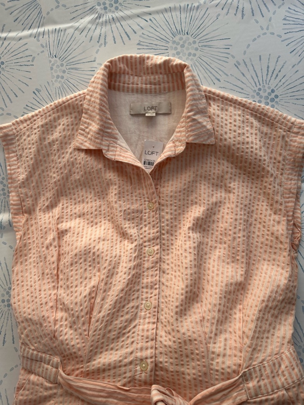 LOFT Sleeveless Seersucker Peach Stripe Dress Button Up size 4 - Picture 10 of 11